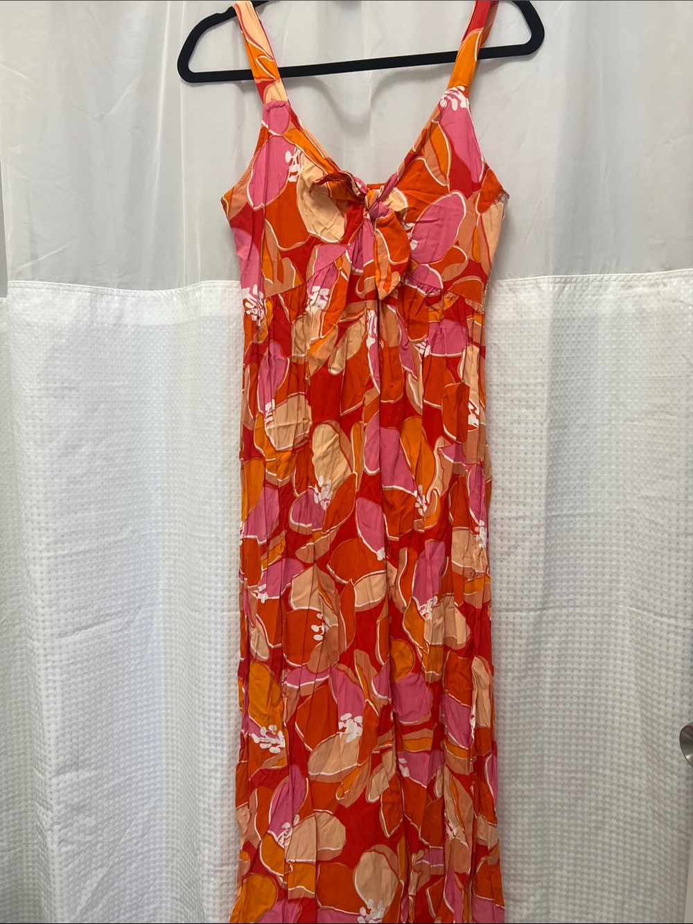 Women’s Red Pink Orange Floral Tie-Front Maxi Dress